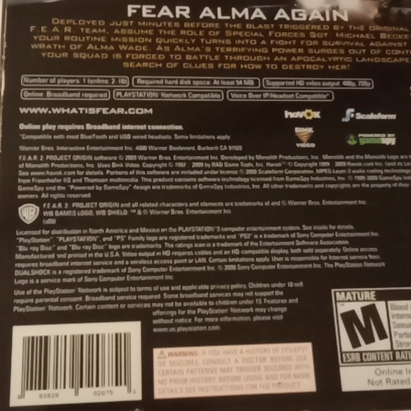 2009 F.E.A.R. 2 Project Origin Playstation 3 New Factory Sealed - Picture 2 of 2